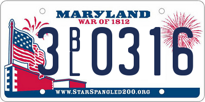 MD license plate 3BL0316