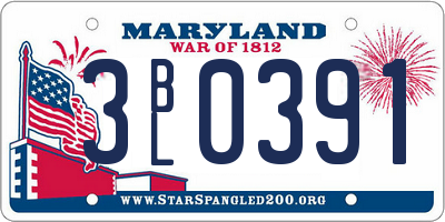 MD license plate 3BL0391