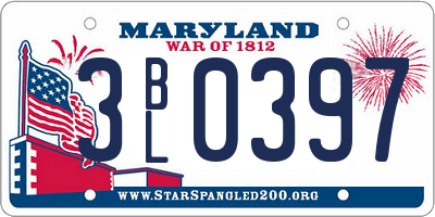 MD license plate 3BL0397