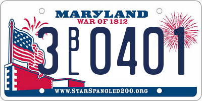 MD license plate 3BL0401