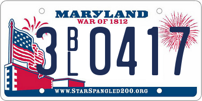 MD license plate 3BL0417