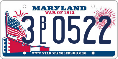 MD license plate 3BL0522