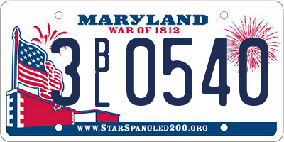 MD license plate 3BL0540