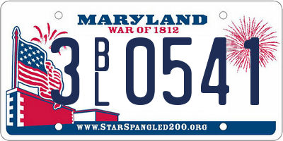 MD license plate 3BL0541