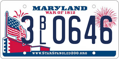 MD license plate 3BL0646