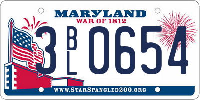 MD license plate 3BL0654