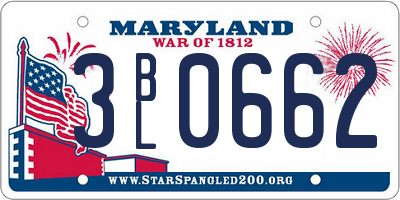 MD license plate 3BL0662