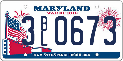MD license plate 3BL0673