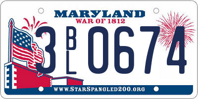 MD license plate 3BL0674