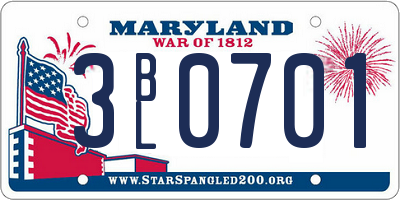 MD license plate 3BL0701