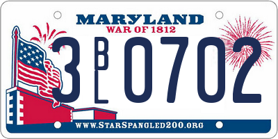 MD license plate 3BL0702