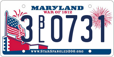 MD license plate 3BL0731