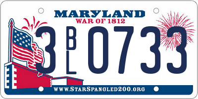 MD license plate 3BL0733