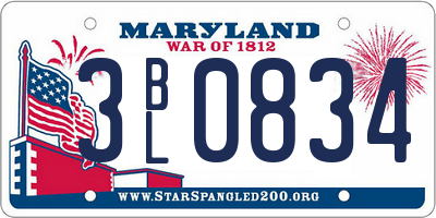 MD license plate 3BL0834