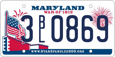 MD license plate 3BL0869