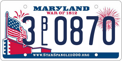 MD license plate 3BL0870