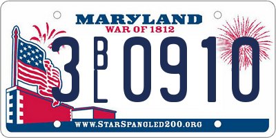 MD license plate 3BL0910
