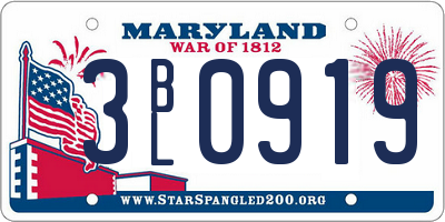 MD license plate 3BL0919