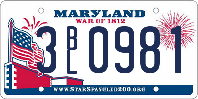 MD license plate 3BL0981