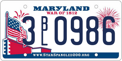 MD license plate 3BL0986