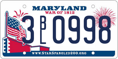 MD license plate 3BL0998