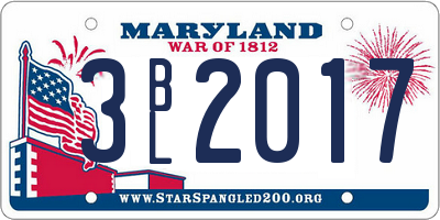 MD license plate 3BL2017