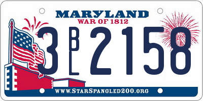 MD license plate 3BL2158
