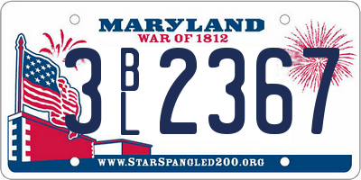 MD license plate 3BL2367