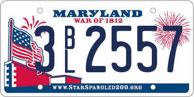 MD license plate 3BL2557