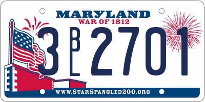 MD license plate 3BL2701
