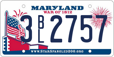MD license plate 3BL2757