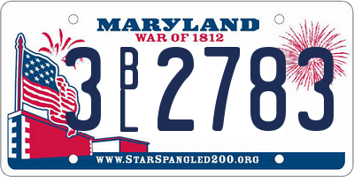 MD license plate 3BL2783