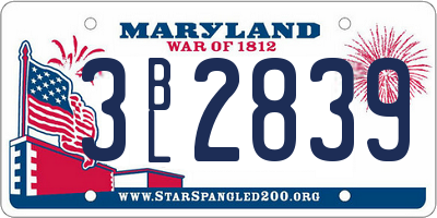 MD license plate 3BL2839
