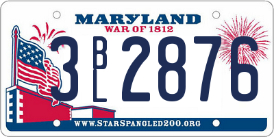 MD license plate 3BL2876
