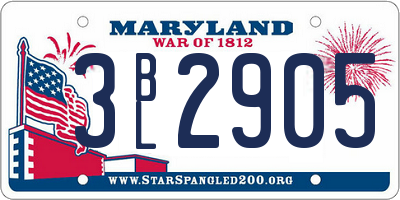 MD license plate 3BL2905