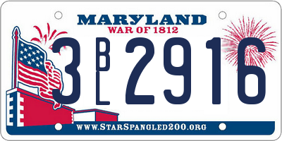 MD license plate 3BL2916