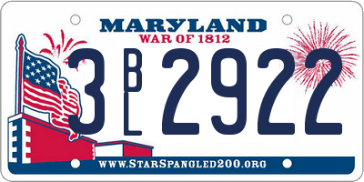 MD license plate 3BL2922