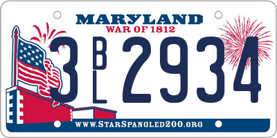 MD license plate 3BL2934