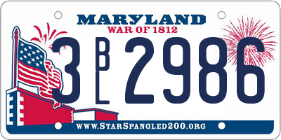 MD license plate 3BL2986