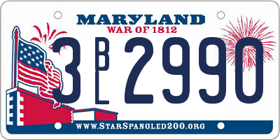 MD license plate 3BL2990