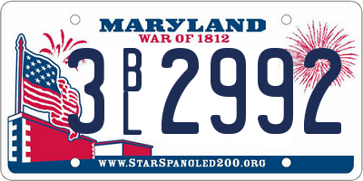 MD license plate 3BL2992