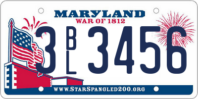 MD license plate 3BL3456