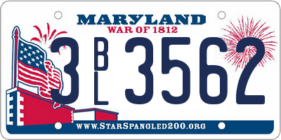 MD license plate 3BL3562