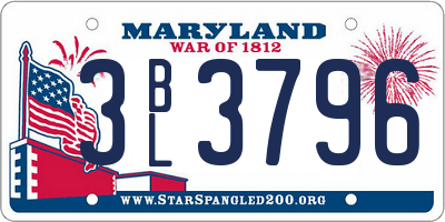 MD license plate 3BL3796