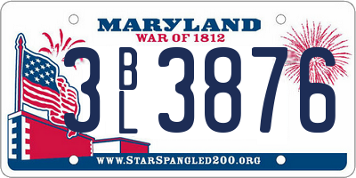 MD license plate 3BL3876