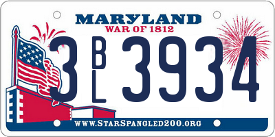 MD license plate 3BL3934
