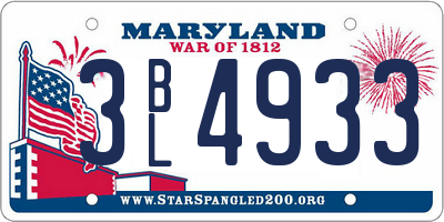 MD license plate 3BL4933