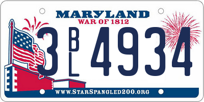 MD license plate 3BL4934
