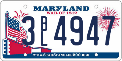 MD license plate 3BL4947