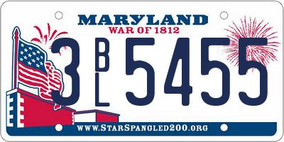 MD license plate 3BL5455